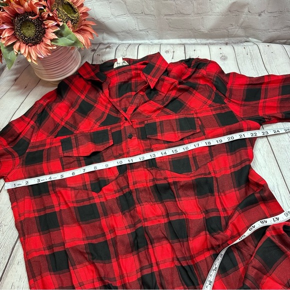 NWT Umgee boutique buffalo plaid tunic high low frayed hem sz L - Picture 8 of 11